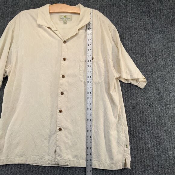 Island Shores Men's Washable Silk Button Up Shirt Cream XL Short Sleeve Pocket - Picture 14 of 16